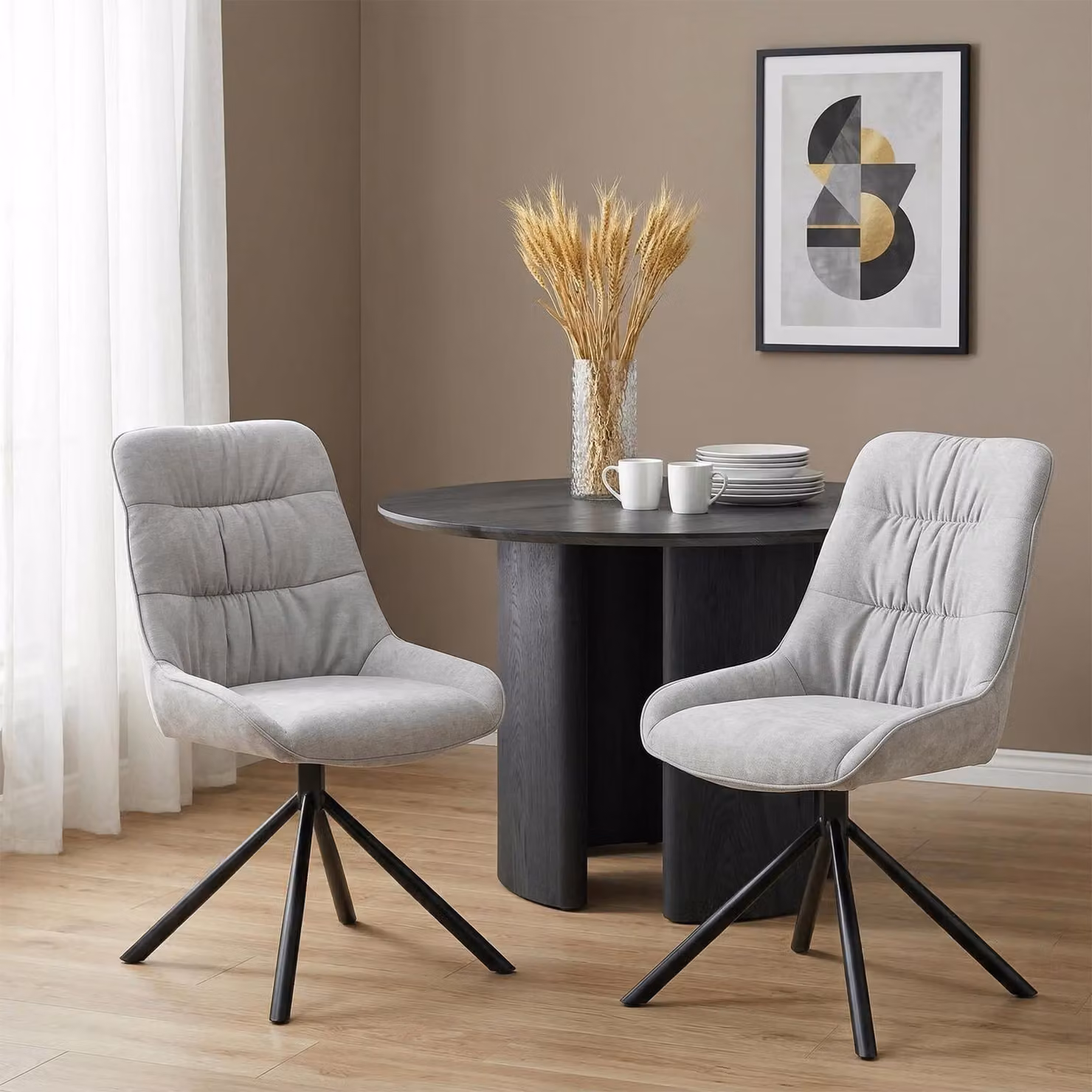 Set di 2 sedie da pranzo LIBRA, grigio - Sedie imbottite girevoli con elevato comfort di seduta, ideali per la sala da pranzo e la cucina, seduta imbottita e struttura in metallo robusta [capacità di carico massima 120 kg]