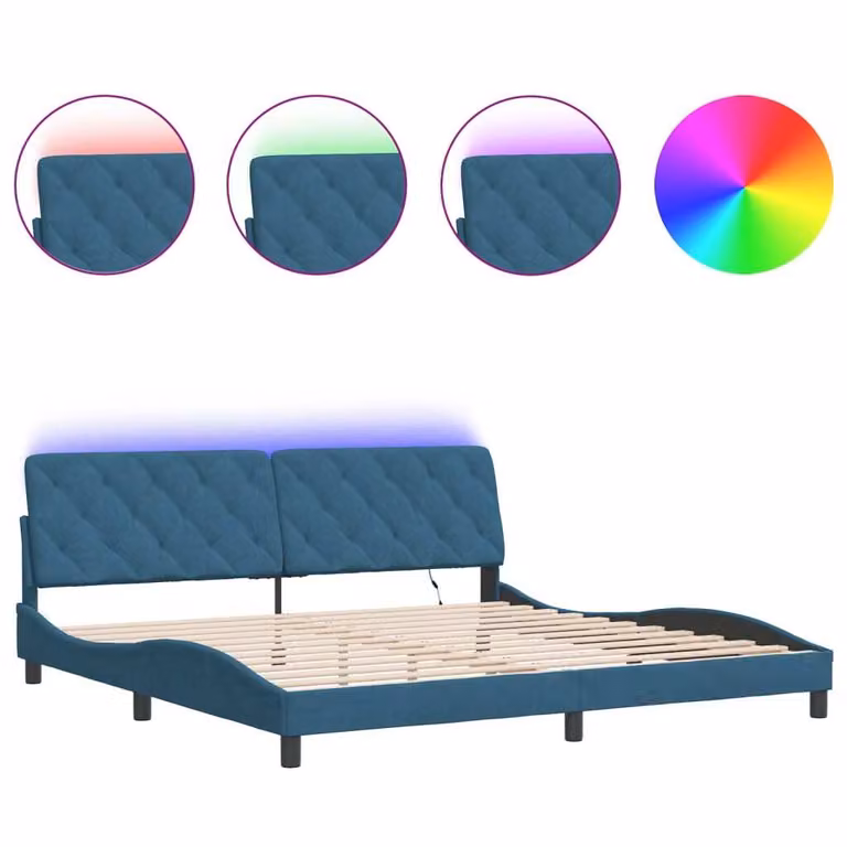 Giroletto con LED senza Materasso Blu 200x200 cm in Velluto
