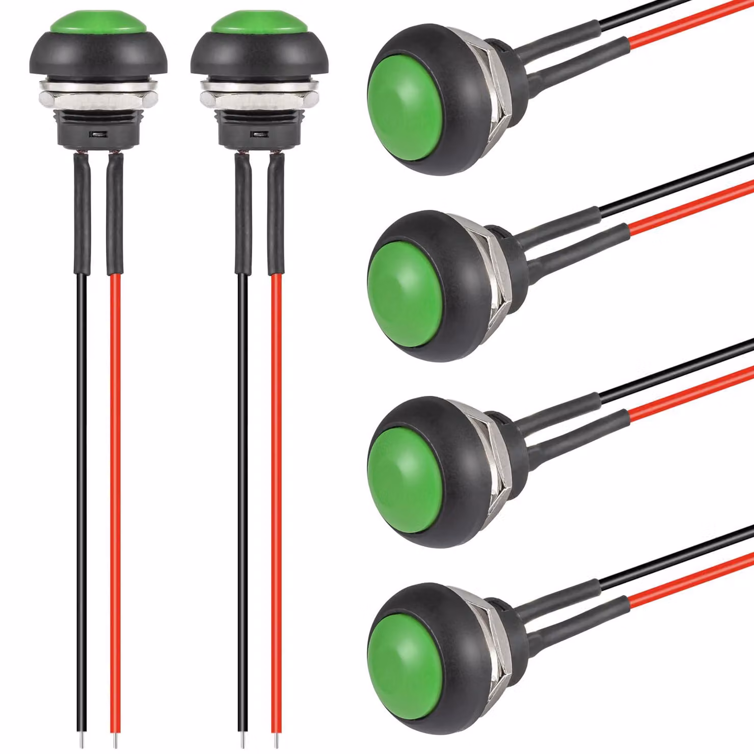 Interruttore a pulsante momentaneo da 12 mm, colore verde, 3A/250V AC, impermeabile, confezione da 6 pezzi