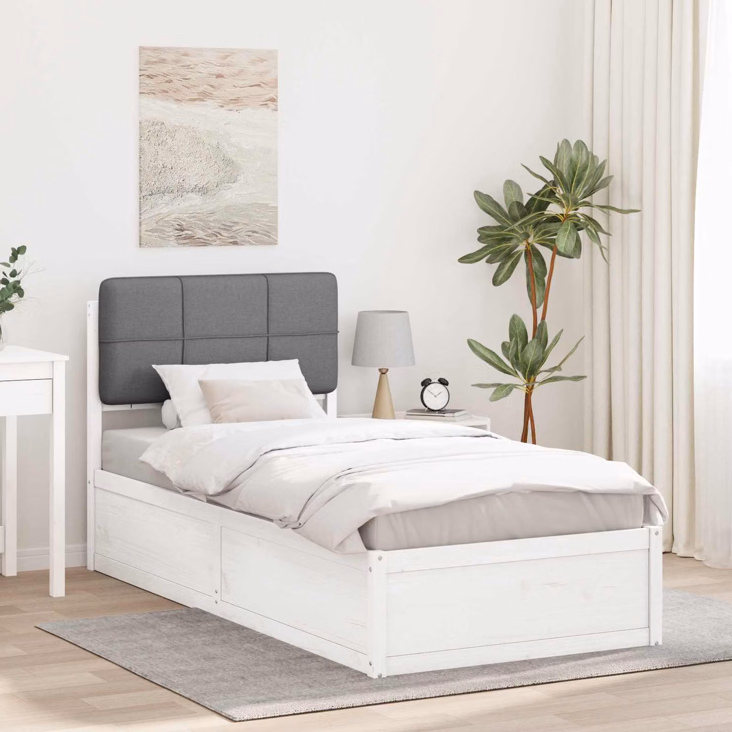 Letto con Testiera Rivestita vidaXL in Legno di Pino Grigio e Bianco L/P/H: 190 x 90 x 95,5 cm