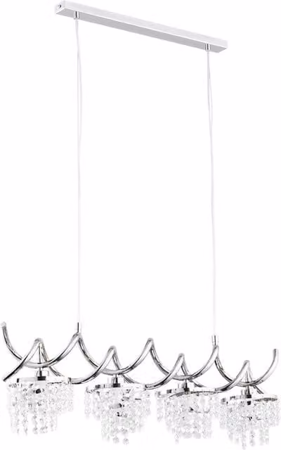 Lampada a sospensione glamour Alfa in metallo cromato e cristalli trasparenti con 4 portalampada E14