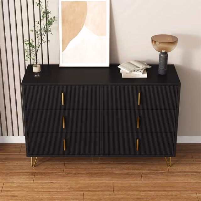 Credenza moderna Zephmum in MDF nero con maniglie dorate L/P/H: 120 x 40 x 77 cm – 1