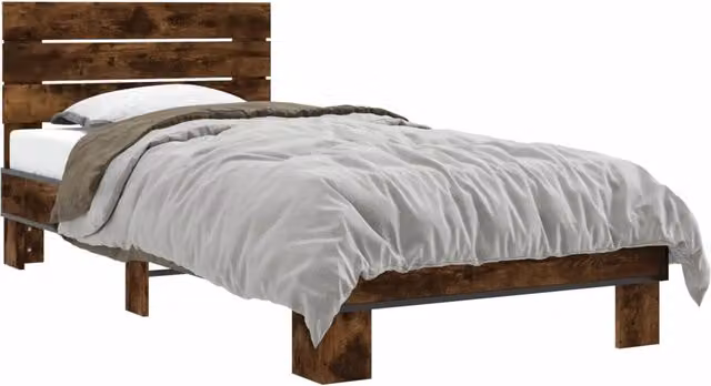 Letto singolo moderno con testata in legno color rovere fumo L: 80 cm, P: 200 cm, H: 83 cm
