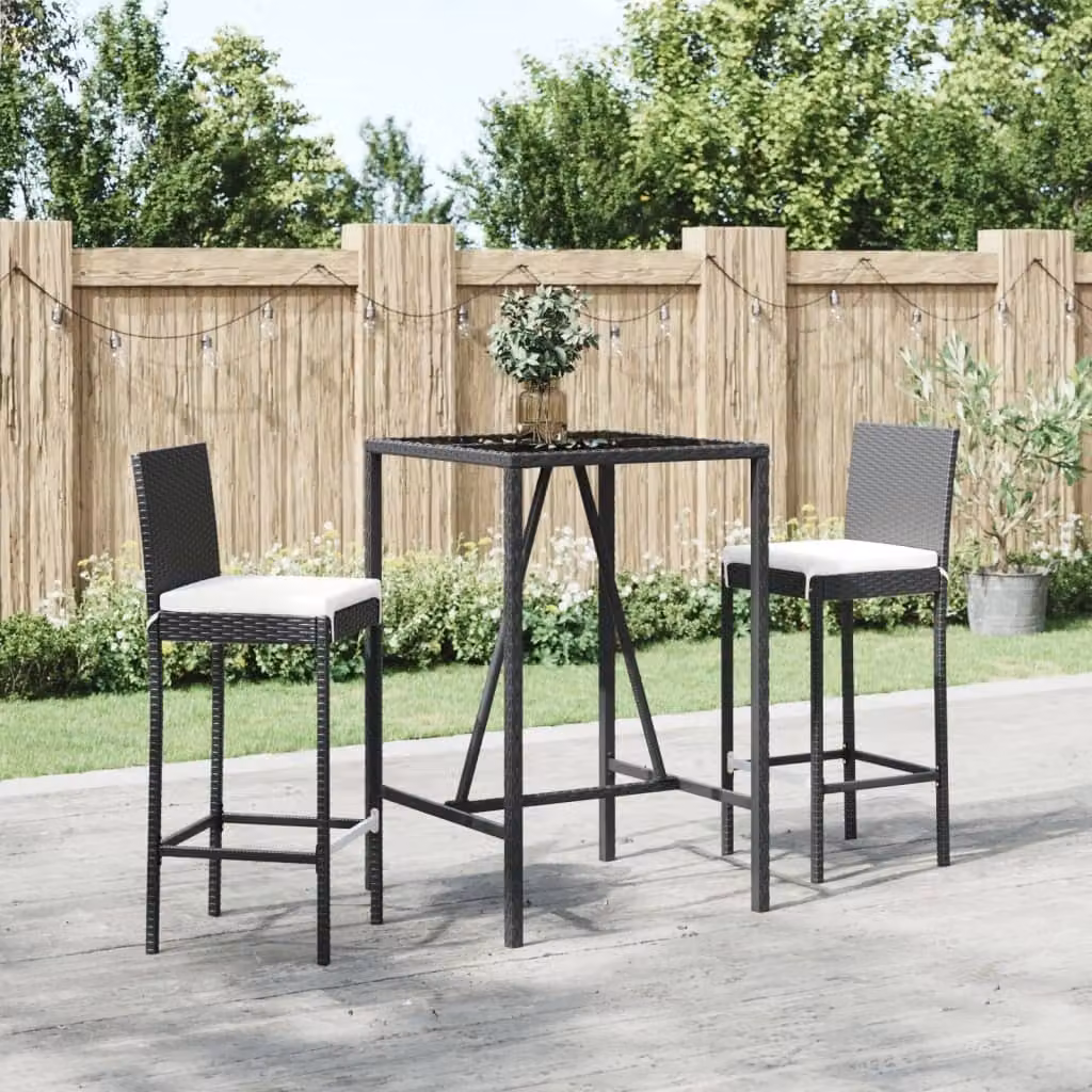 Maison Exclusive - Set da bar da giardino 3 pezzi con cuscini in polyrattan nero