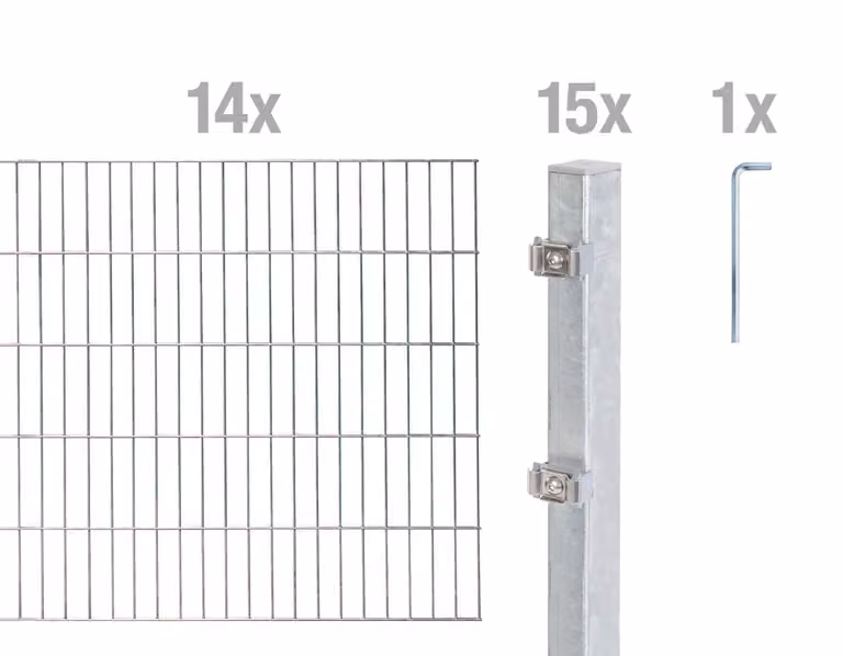 Alberts 656911 Recinzione a doppia rete metallica come set completo di 30 pezzi, zincato a caldo, altezza 80 cm, lunghezza 28 m