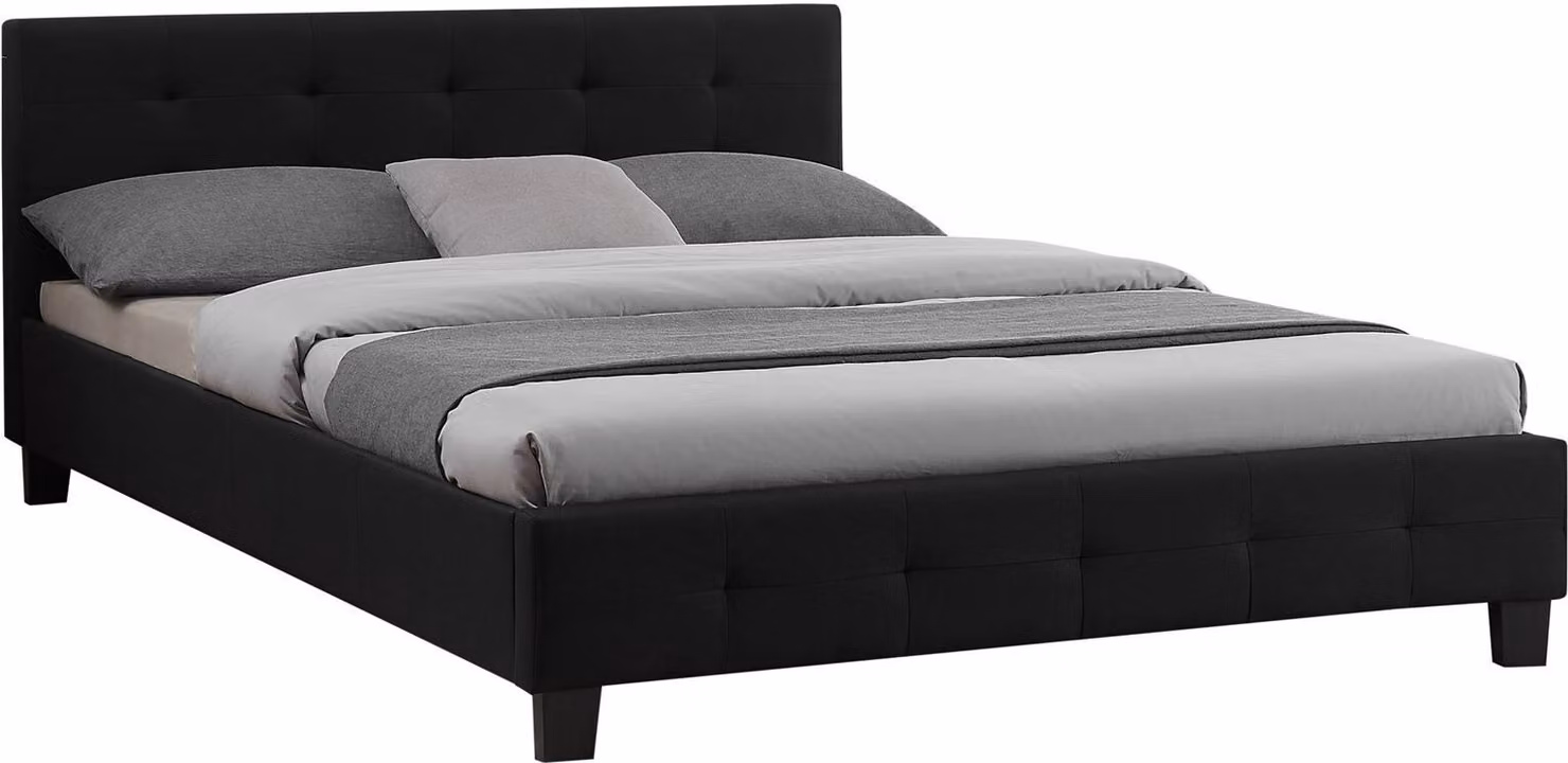 Letto imbottito IOWA struttura letto 140 x 200 cm letto matrimoniale design letto incluso rete a doghe rivestimento tessile in nero