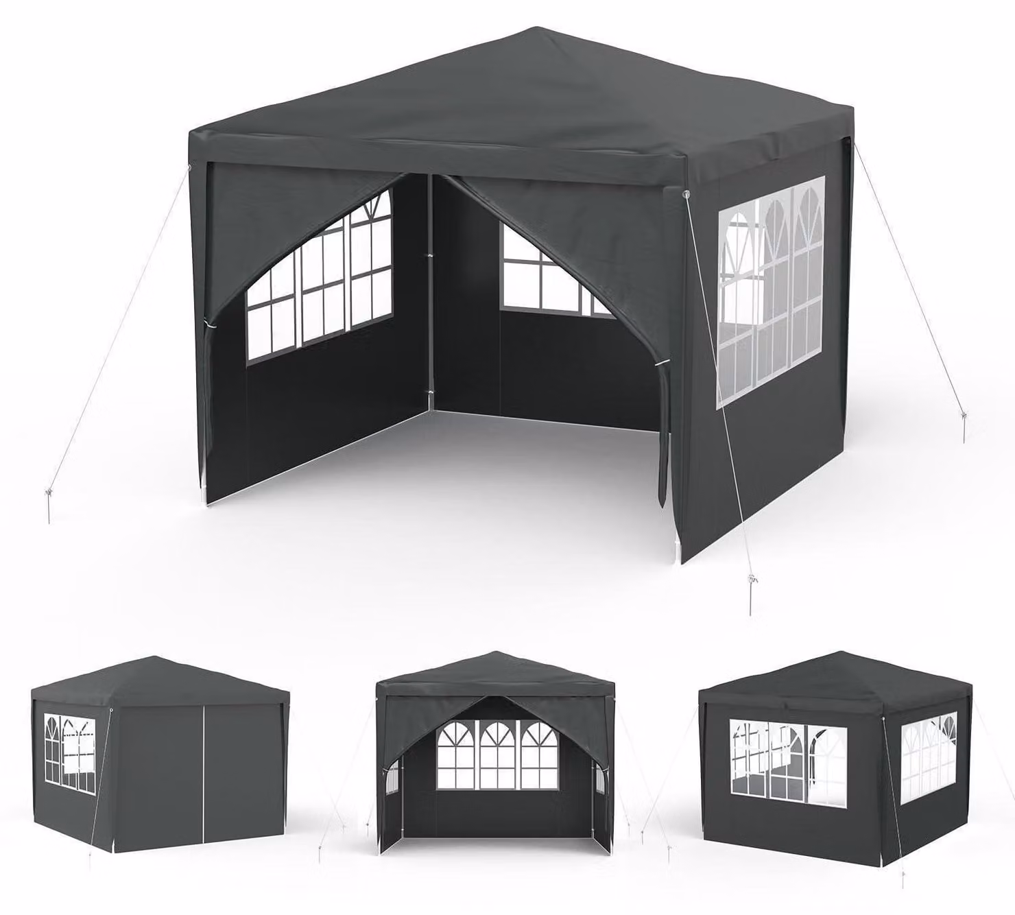 Gazebo da giardino impermeabile, dimensioni 3x3 metri, colore antracite, con 4 pareti laterali e porta con cerniera