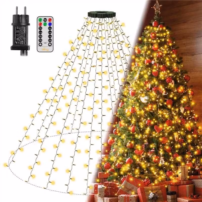 Catena luminosa a LED da 2,5 metri con anello, 300 lampadine a luce calda, grado di protezione IP44