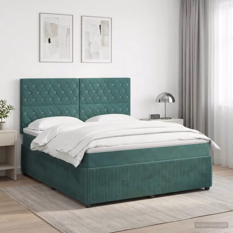 Letto box spring con materasso vidaXL in velluto verde scuro, L/P: 140 x 200 cm