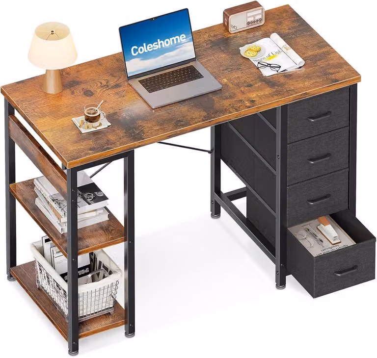 Scrivania con 4 cassetti, dimensioni 100x40 cm, colore marrone, ideale per l'ufficio domestico