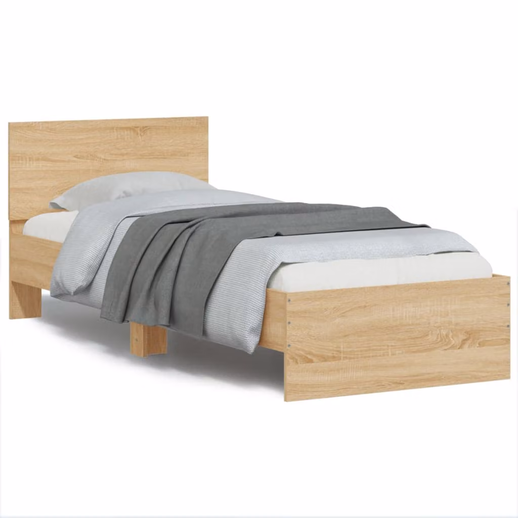 vidaXL Giroletto con Testiera, Illuminazione LED e Porta USB, Rovere Sonoma, L 75 x P 193 x H 80 cm