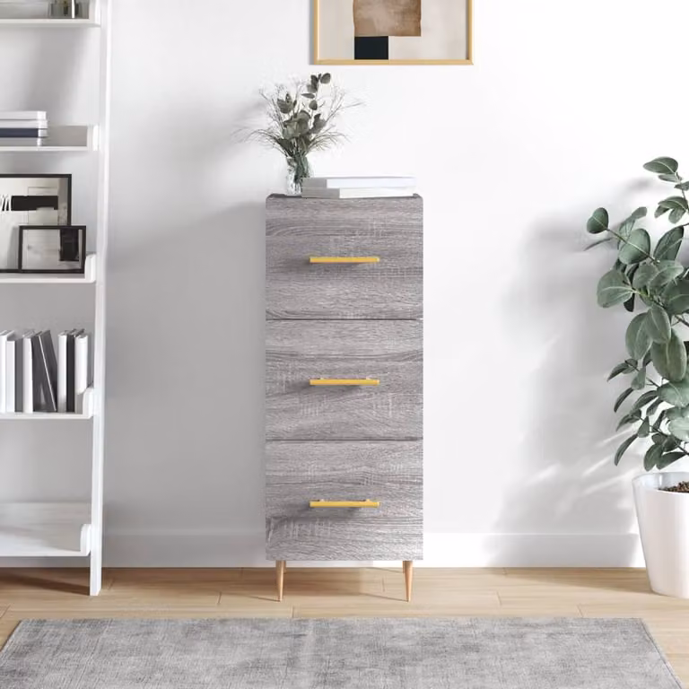 Credenza moderna vidaXL in legno e metallo, Grigio, L 34,5 cm x P 34 cm x H 90 cm