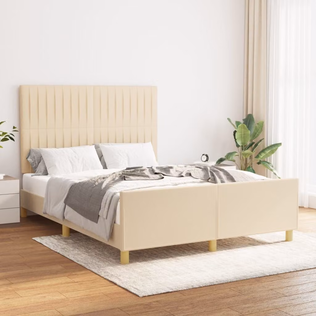 The Living Store Struttura letto con testiera crema 140x200 cm in tessuto