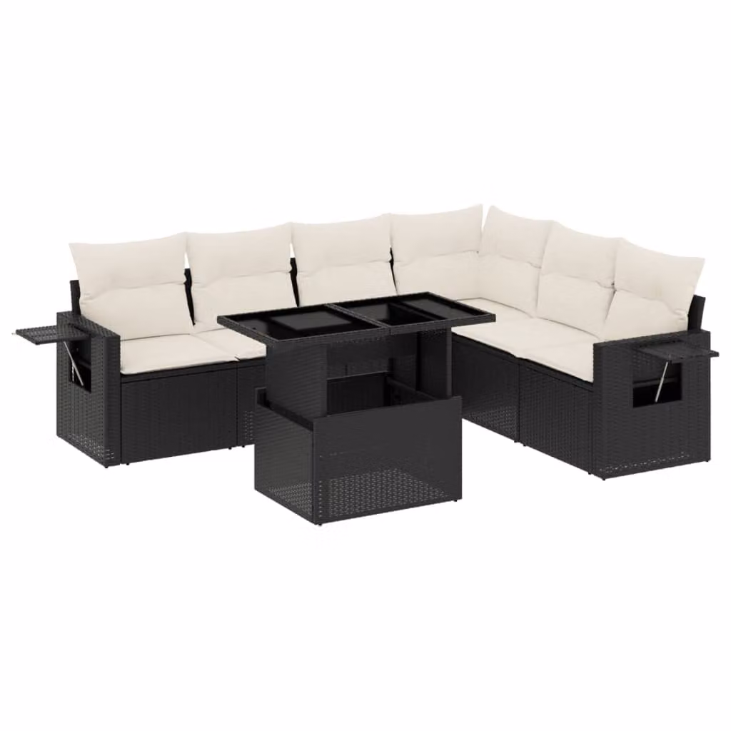 Set Divani da Giardino con Cuscini 7pz Nero Polyrattan