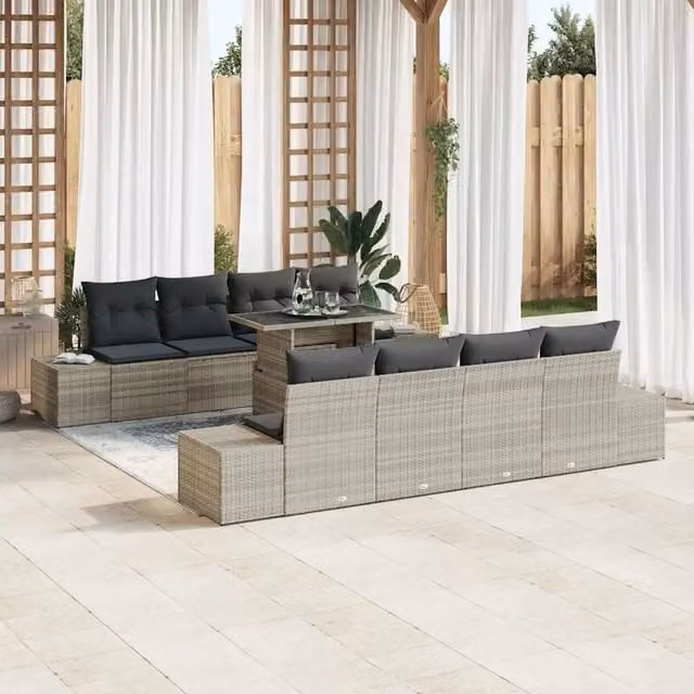Set Divano da Giardino 9 pz Grigio chiaro polyrattan 3349148
