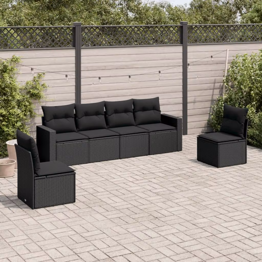 vidaXL Set Divano da Giardino 6 pz Moderno in Polyrattan Nero con Cuscini Imbottiti e Rivestimenti Rimovibili – 1