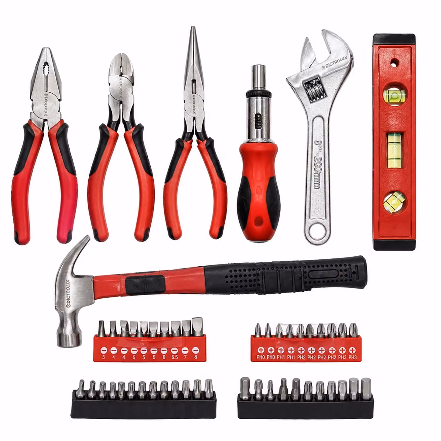 Set di attrezzi DICTROLUX con chiavi e inserti in acciaio, 48 pezzi, colore rosso