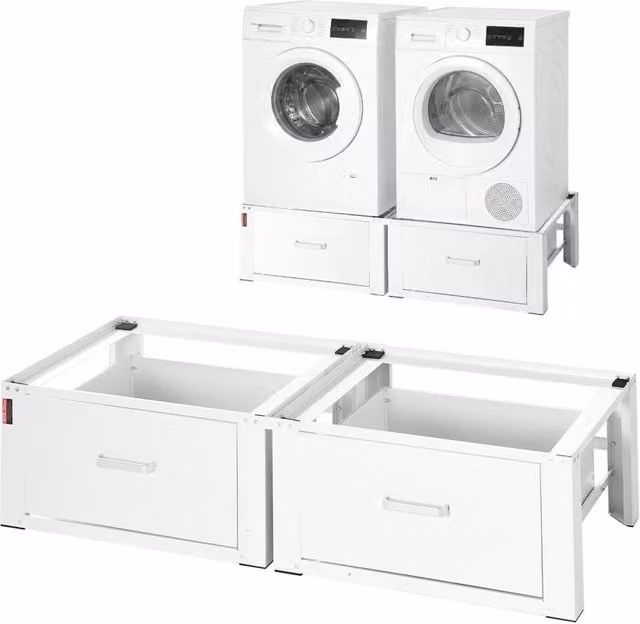 Set 2 Pezzi Supporti per Lavatrice e Asciugatrice con Cassetto, Base in Acciaio Bianco Altezza 290 mm, Carico Max 150 kg S06-2