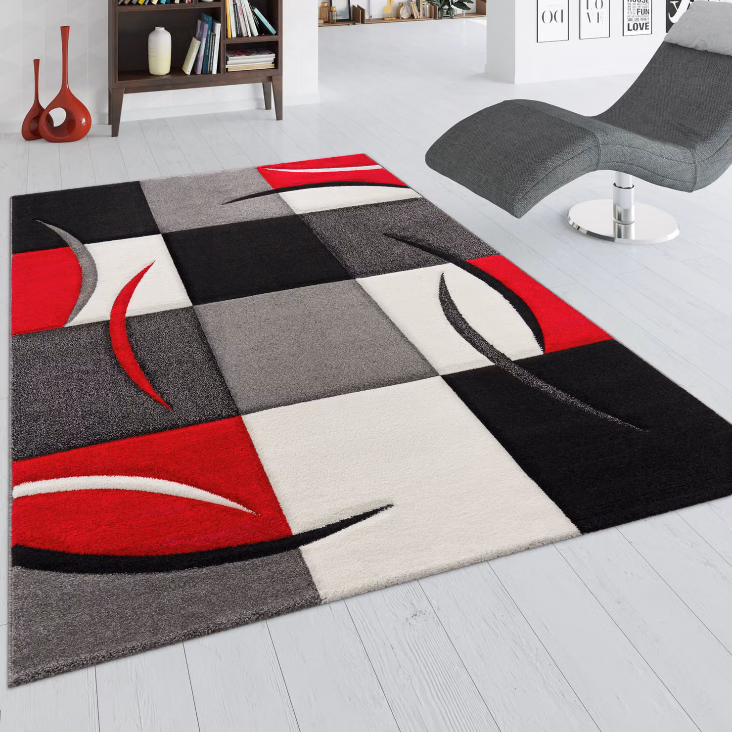 Tappeto moderno Diamona rosso con effetto alto-basso L: 240 cm, P: 330 cm – 2
