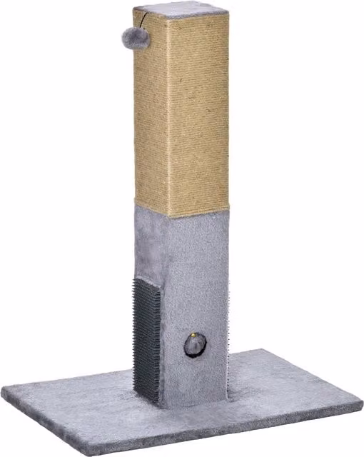 Albero Tiragraffi per Gatti PawHut in Legno, Iuta e Peluche con Giocattoli Integrati, Grigio, L 59.5 cm x P 39 cm x H 79 cm – 1