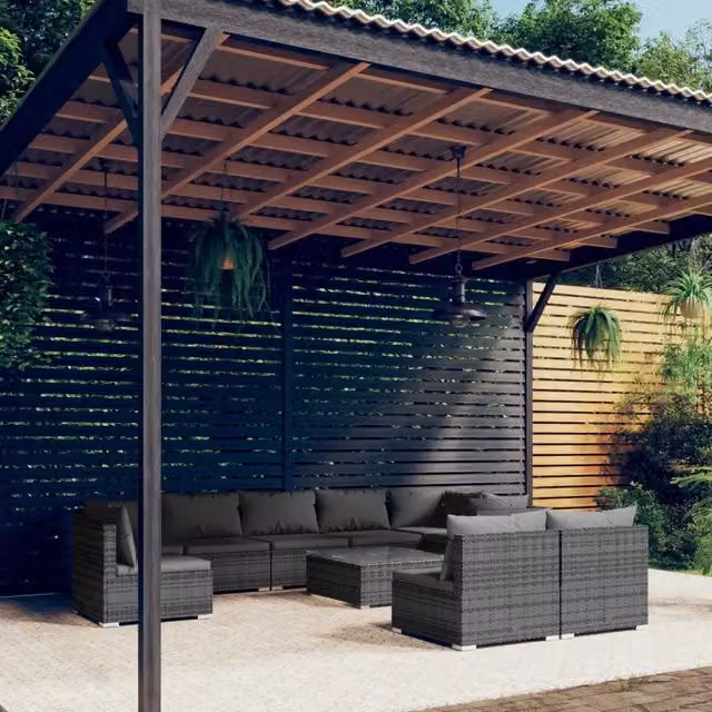 Set di Divani da Giardino vidaXL in Polyrattan Grigio Antracite con Tavolino e Cuscini