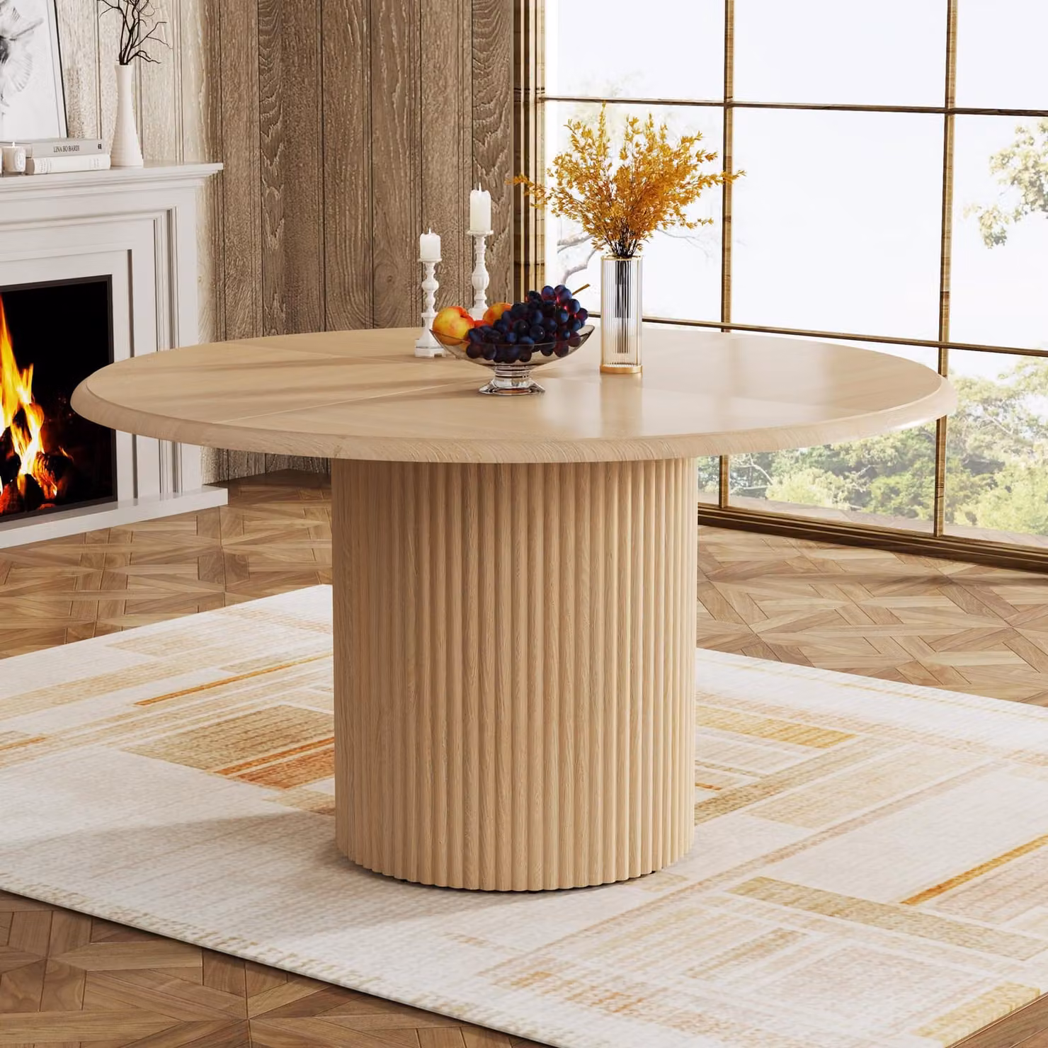 Tavolo da pranzo rotondo Tribesigns per 4 persone, tavolo da cucina da 120 cm con base in metallo, piccolo tavolo da pranzo moderno in legno massiccio (sedie non incluse)