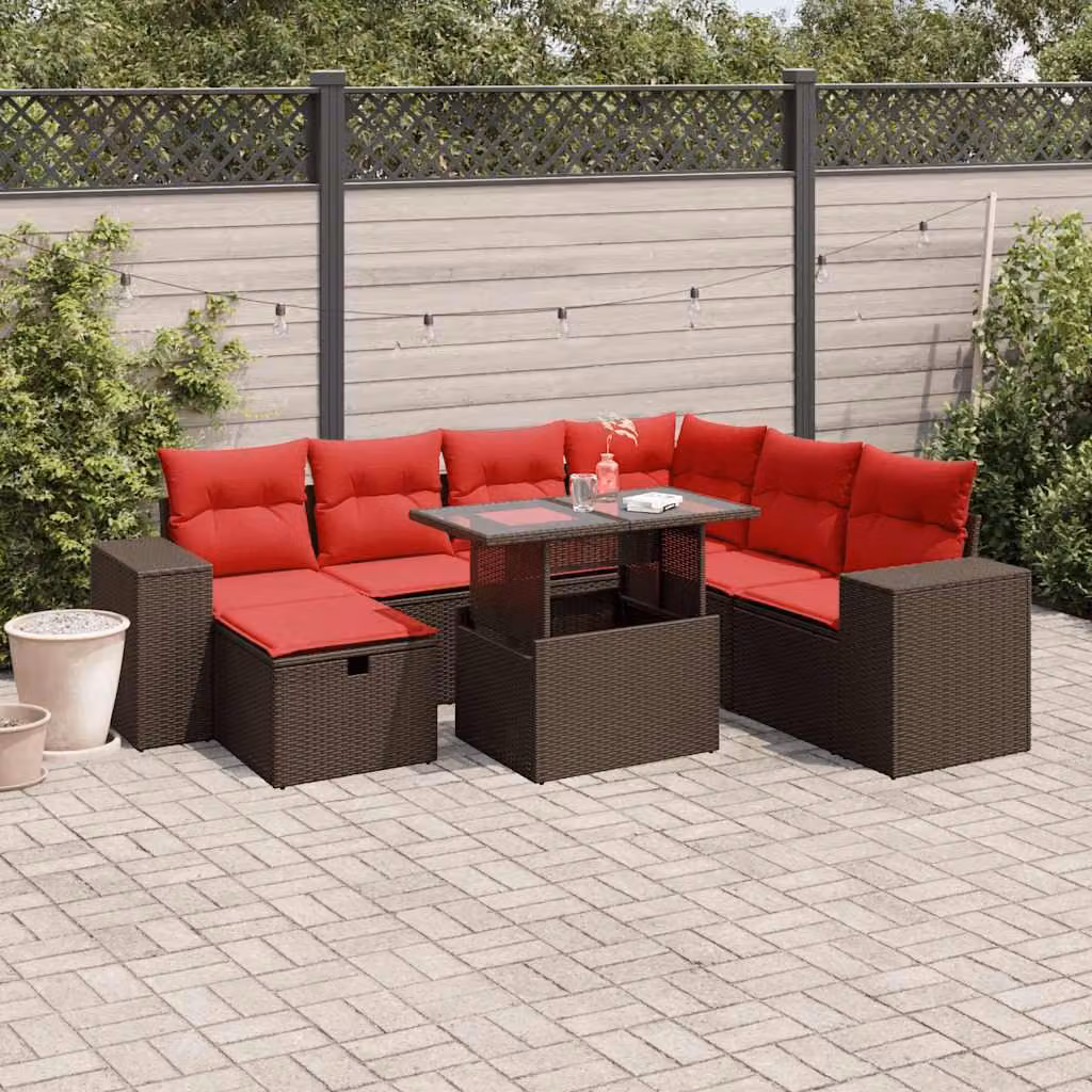 Maison Exclusive - Set di 8 pezzi per giardino con cuscini, marrone, polyrattan