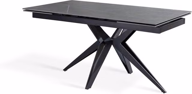 E-STYLO Tavolo allungabile in ceramica marmo grigio con base a quattro gambe in metallo nero opaco L/P/H: 160/240 x 90 x 76 cm