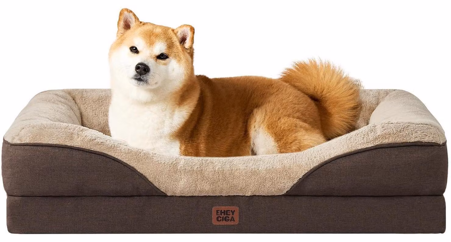 Cuccia ortopedica per cani con 4 bordi, dimensioni 91x68 cm, colore marrone