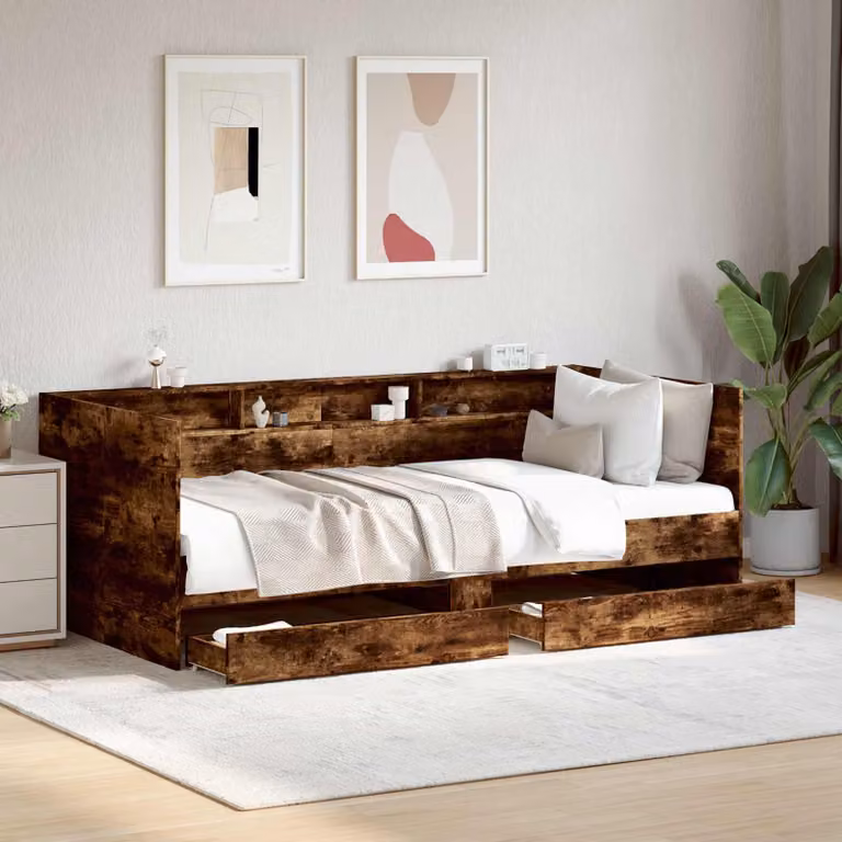 Daybed vidaXL con cassetto in legno ingegnerizzato color rovere fumo e marrone stile rustico
