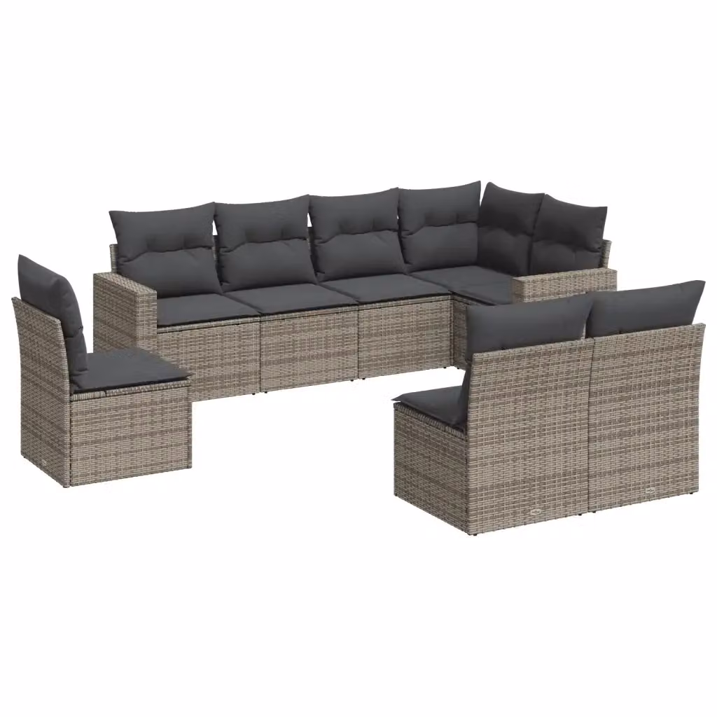 vidaXL Set Divano da Giardino a L 8 pz con Cuscini Grigio in Polyrattan e Struttura in Acciaio – 2