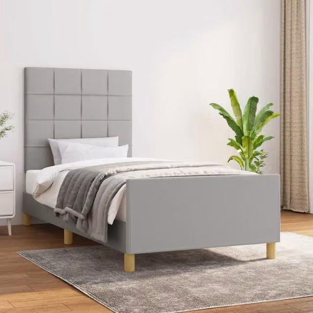 Struttura Letto Design Mania Grigio Chiaro con Giroletto in Tessuto L/P/H: 90 x 190 x 93 cm
