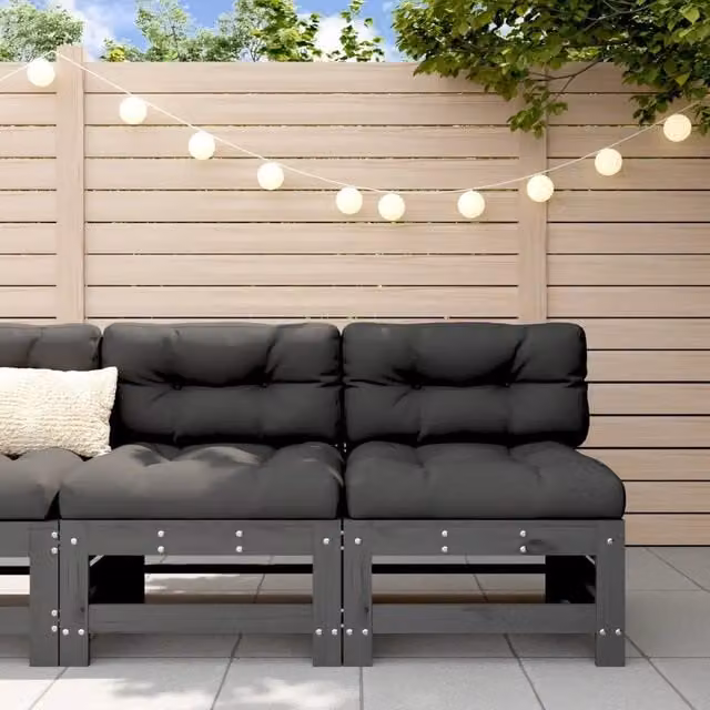 Set di 2 divani da giardino vidaXL in legno massello di pino grigio stile rustico