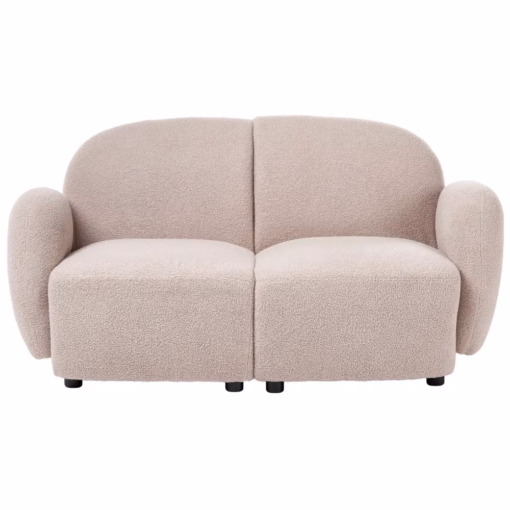 Divano a 2 posti BELIANI in tessuto bouclé beige con stile retrò e struttura in legno massiccio per il tuo soggiorno – 2