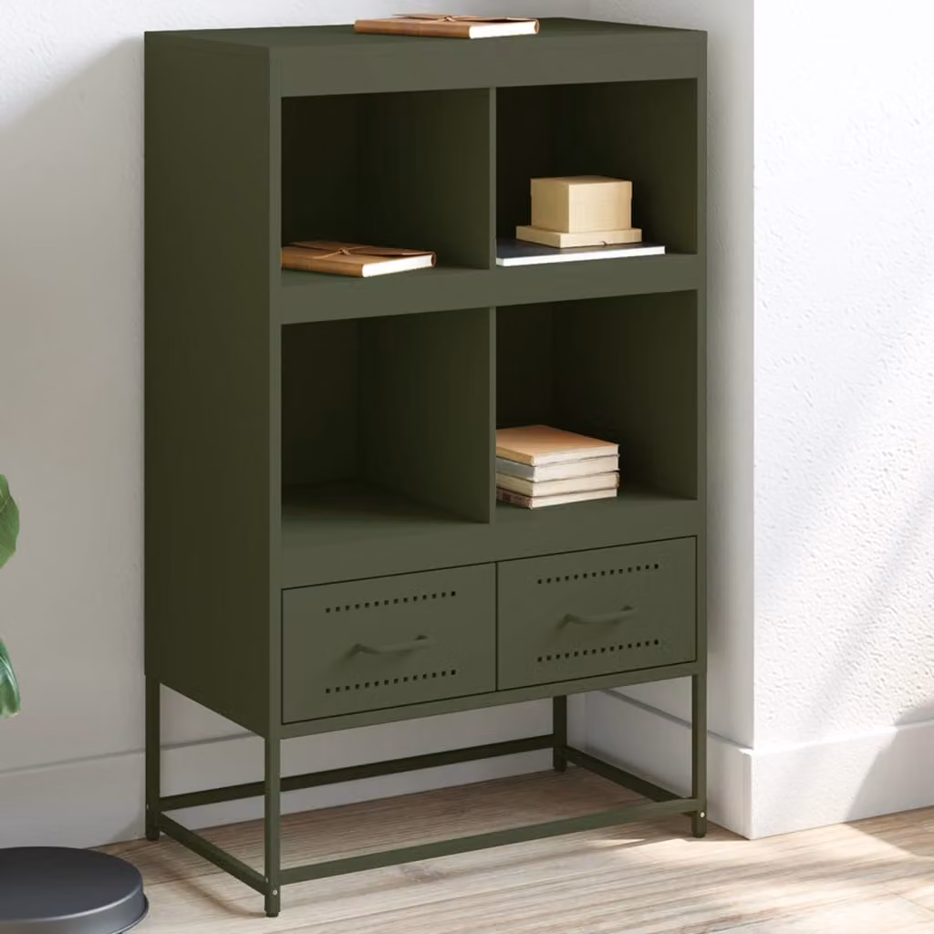 Credenza moderna vidaXL in metallo verde oliva, L: 68 cm, P: 39 cm, H: 111,5 cm