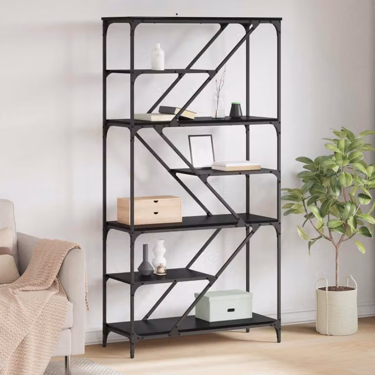 Libreria vidaXL a 9 livelli in legno e metallo nera per soggiorno L 91 cm, P 36 cm, H 176 cm