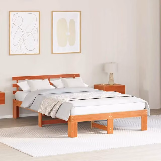 Letto matrimoniale | Letto per adulti | Struttura del letto Marrone cerato 135 x 190 cm Pino massello