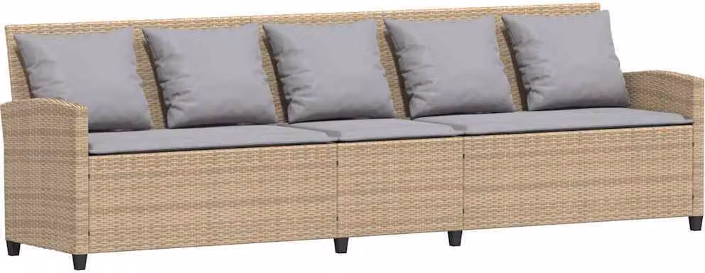 Divano da Giardino con Cuscini a 5 Posti Beige in Polyrattan