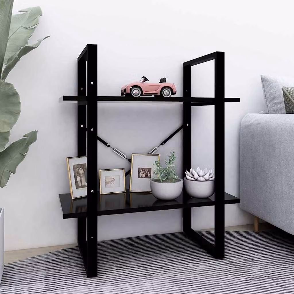 Libreria a 2 Ripiani vidaXL in Stile Industrial Nero con Legno e Metallo L: 60 cm, P: 30 cm, H: 70 cm