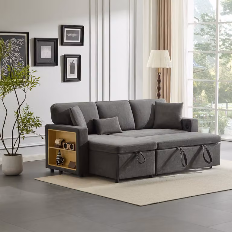 Divano angolare a forma di L - Divano angolare - Divano letto - Divano trasformabile in letto - Panca contenitore - Grigio scuro - Design salvaspazio