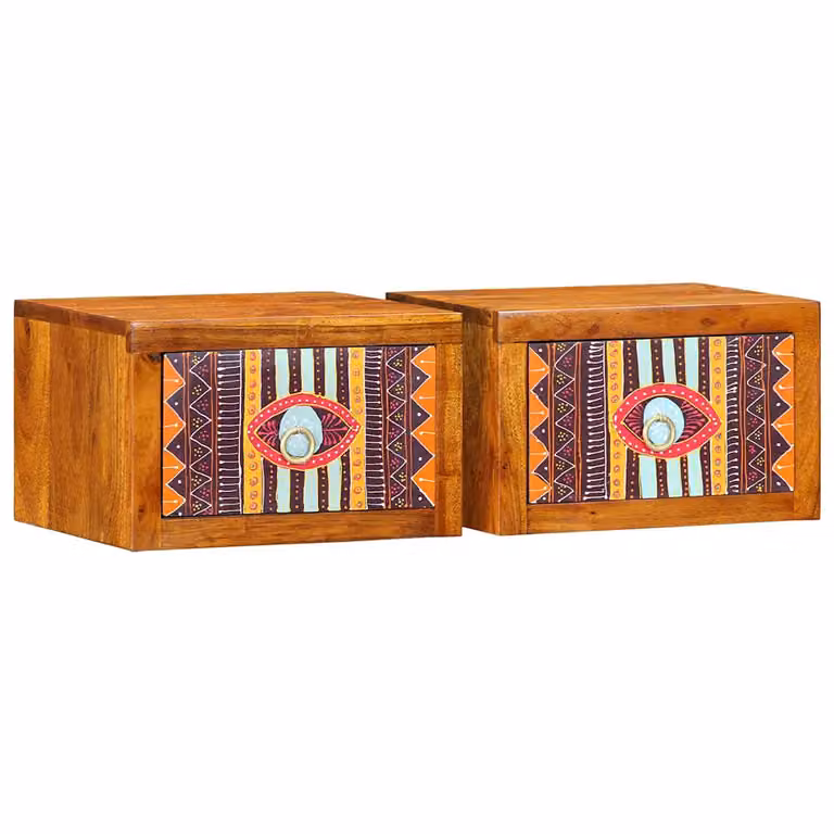 Set di 2 armadi da notte vidaXL in legno di acacia marrone stile boho L 35 cm x P 30 cm x H 22 cm