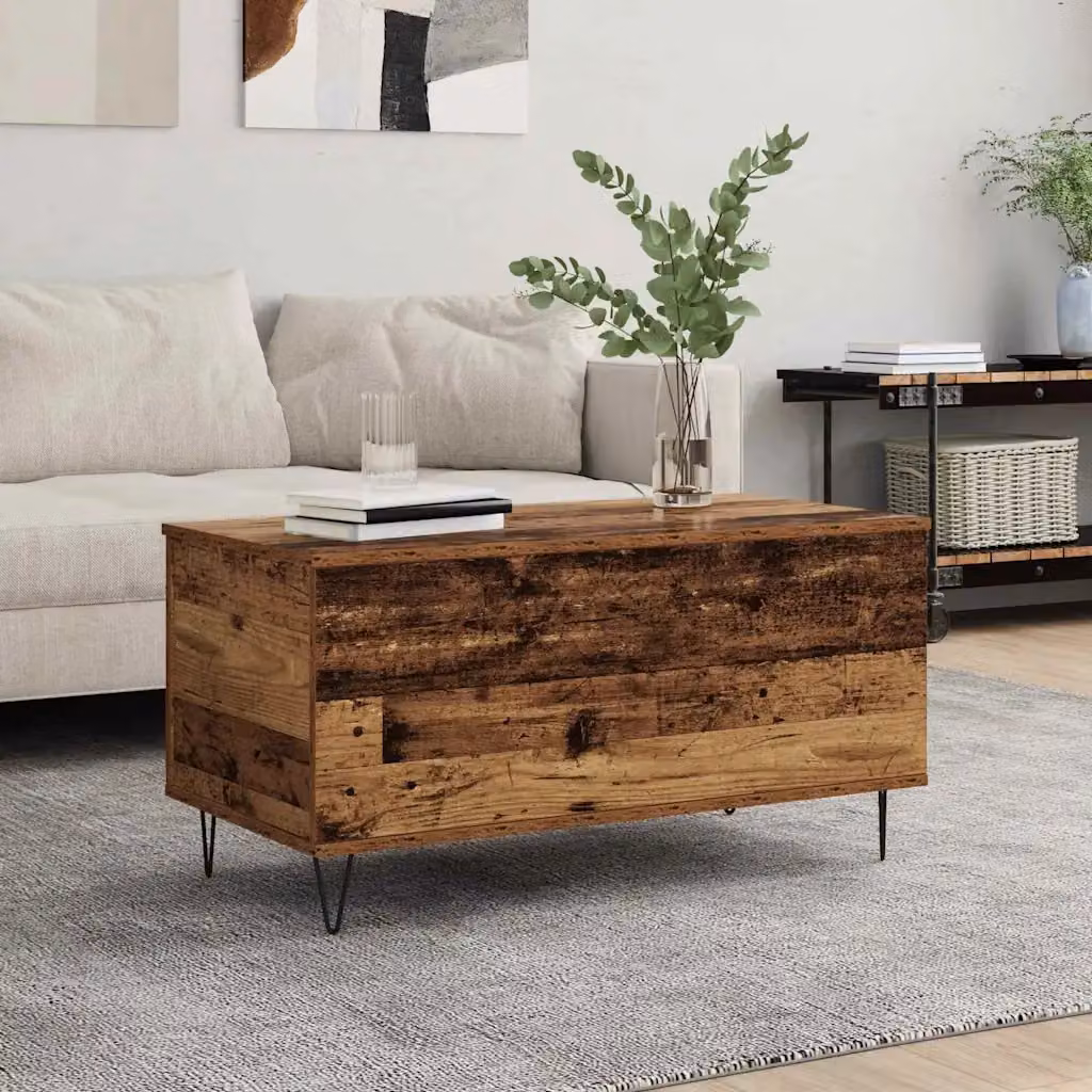 vidaXL Tavolino da salotto in stile industrial con piano rettangolare marrone e gambe a forcina L: 90 cm, P: 44.5 cm, H: 45 cm
