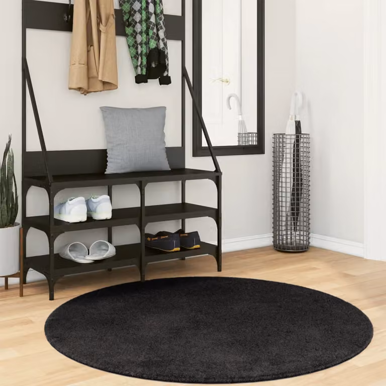 vidaXL Tappeto Rotondo HUARTE Nero in Poliestere, Morbido e Lavabile, Antiscivolo e Adatto a Riscaldamento a Pavimento, Ø 120 cm