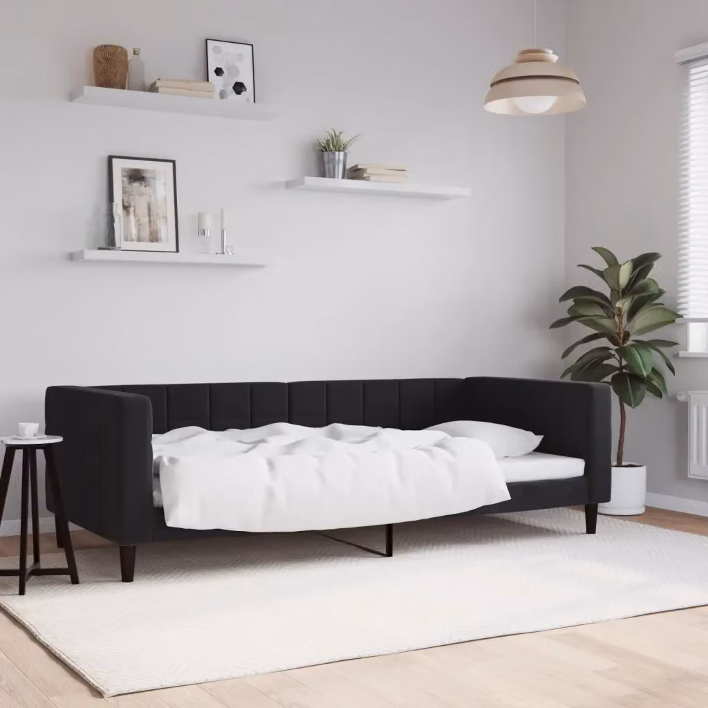 Letto singolo moderno in velluto nero per camera da letto o soggiorno L/P/H: 90 x 190 cm – 2