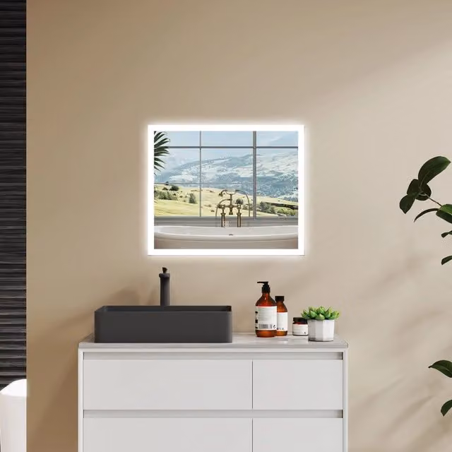Specchio da bagno LED Aica con luminosità regolabile a 3 colori, funzione antiappannamento e memoria, L: 60 cm, H: 50 cm, colore bianco
