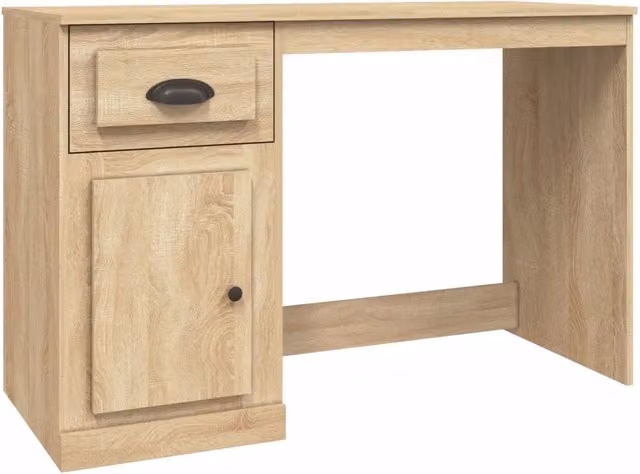 Scrivania moderna per ufficio in legno color rovere beige, L: 115 cm, P: 50 cm, H: 75 cm