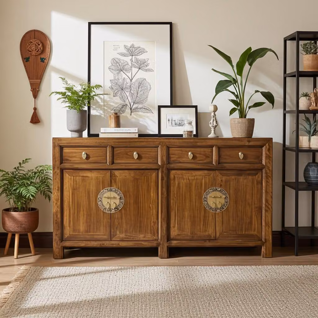 Credenza cassettiera credenza buffet mobili asiatici marrone castagno stile cinese asiatico vintage completamente assemblati