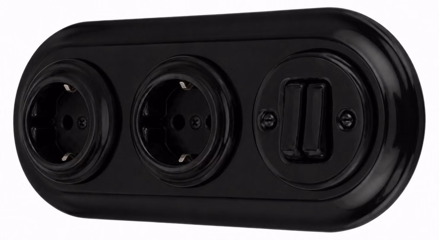 Prese a muro in porcellana, retro, doppia, tripla, sistema completo, serie PR1, colore nero