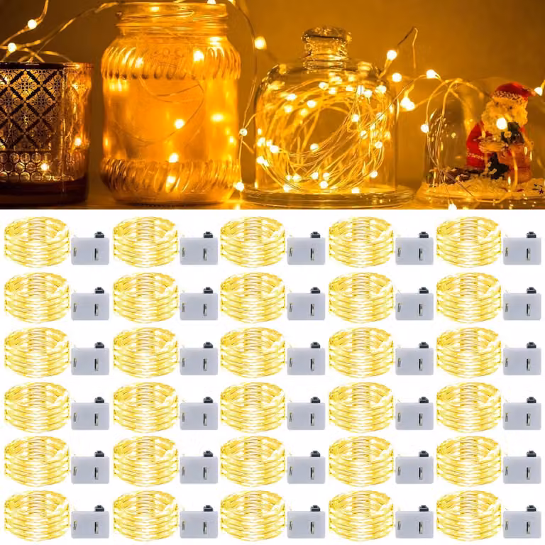 Catena luminosa a LED, 2 metri, 20 LED bianco caldo, 3 modalità, confezione da 30 pezzi