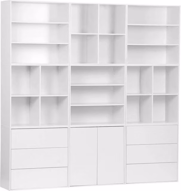 Libreria a parete Sweeek in MDF bianco con ripiani regolabili, H 210 cm x L 136,7 cm x P 35 cm